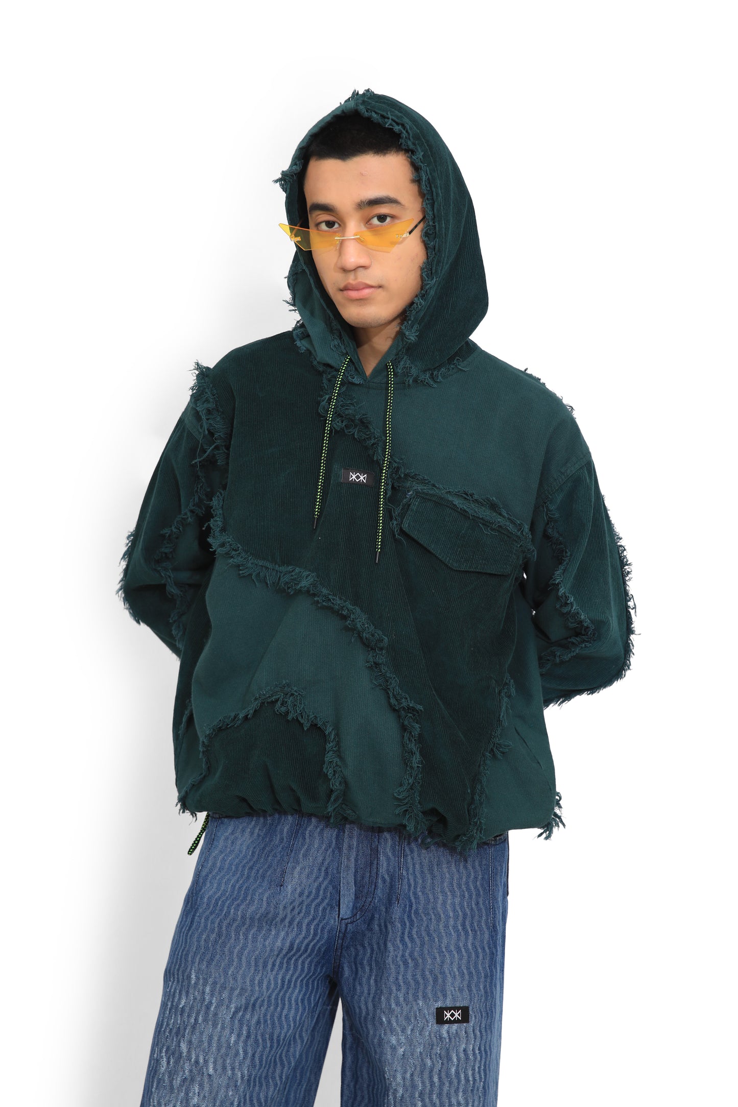 Sea Green Panel Distressed Hoodie