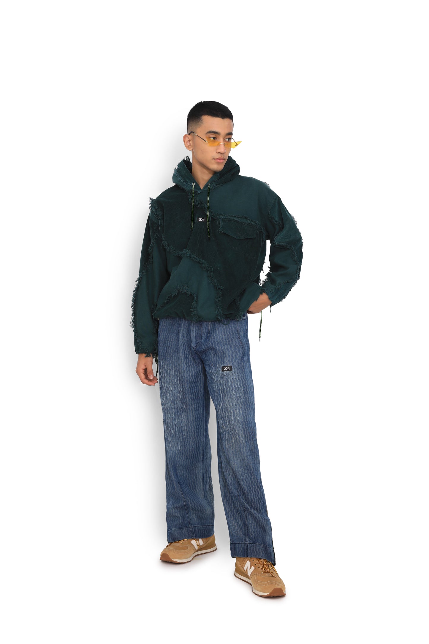 Sea Green Panel Distressed Hoodie
