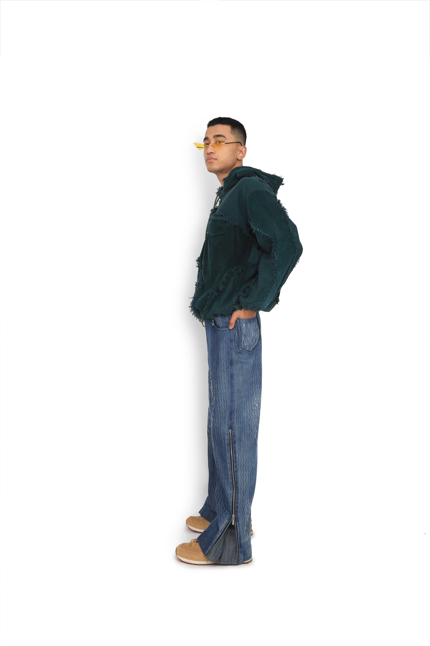Wave Textured Denim Pants