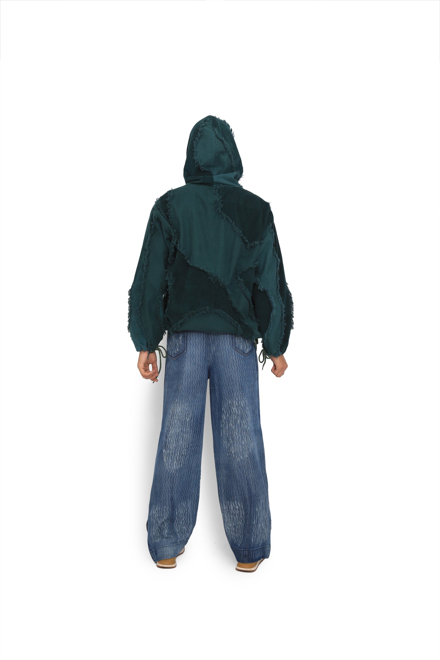 Sea Green Panel Distressed Hoodie