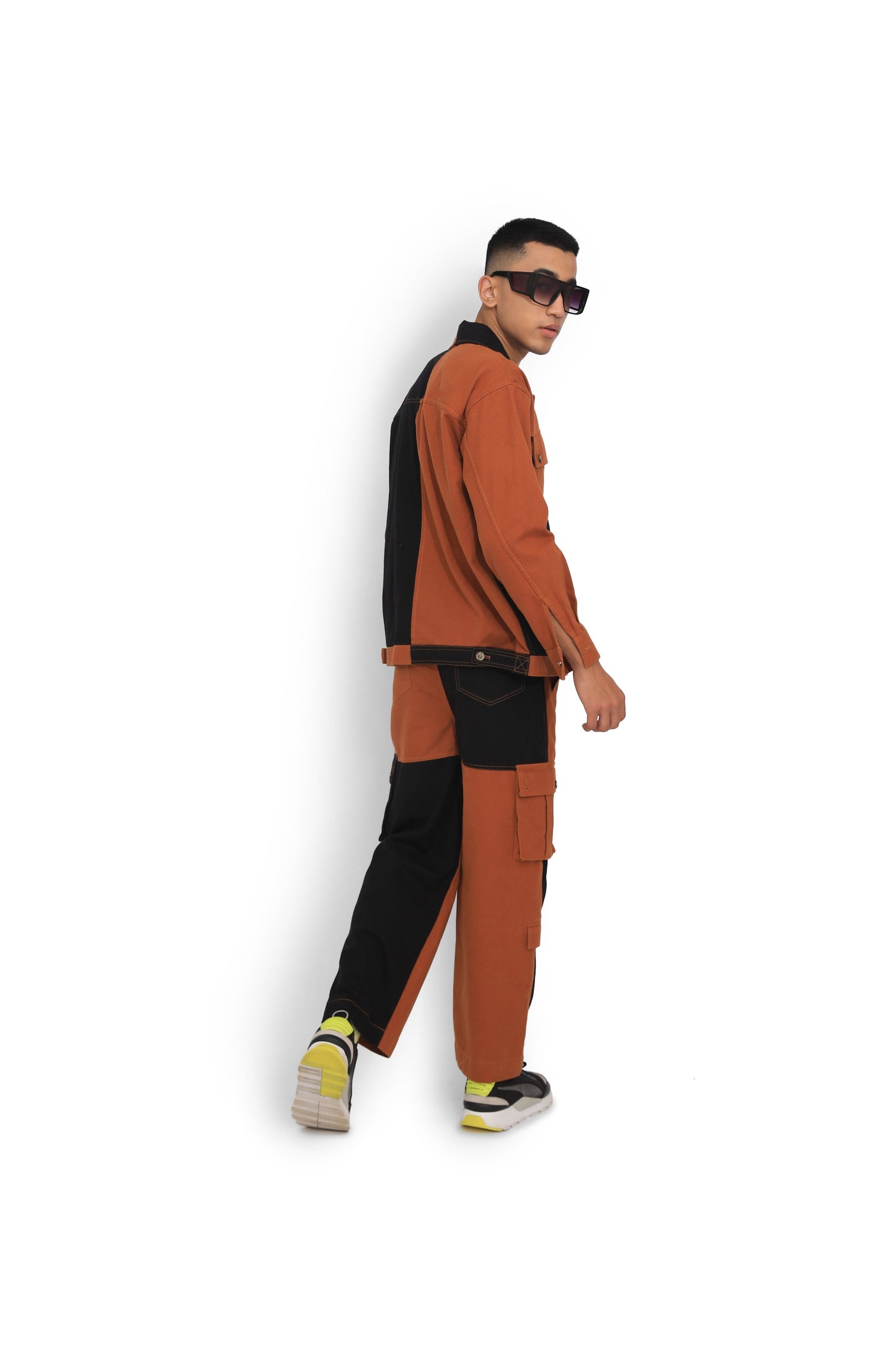 Rust & Black Colour Block Pants