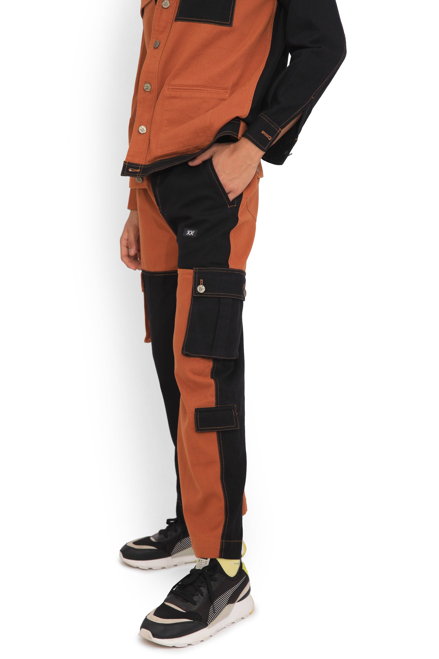 Rust & Black Colour Block Pants