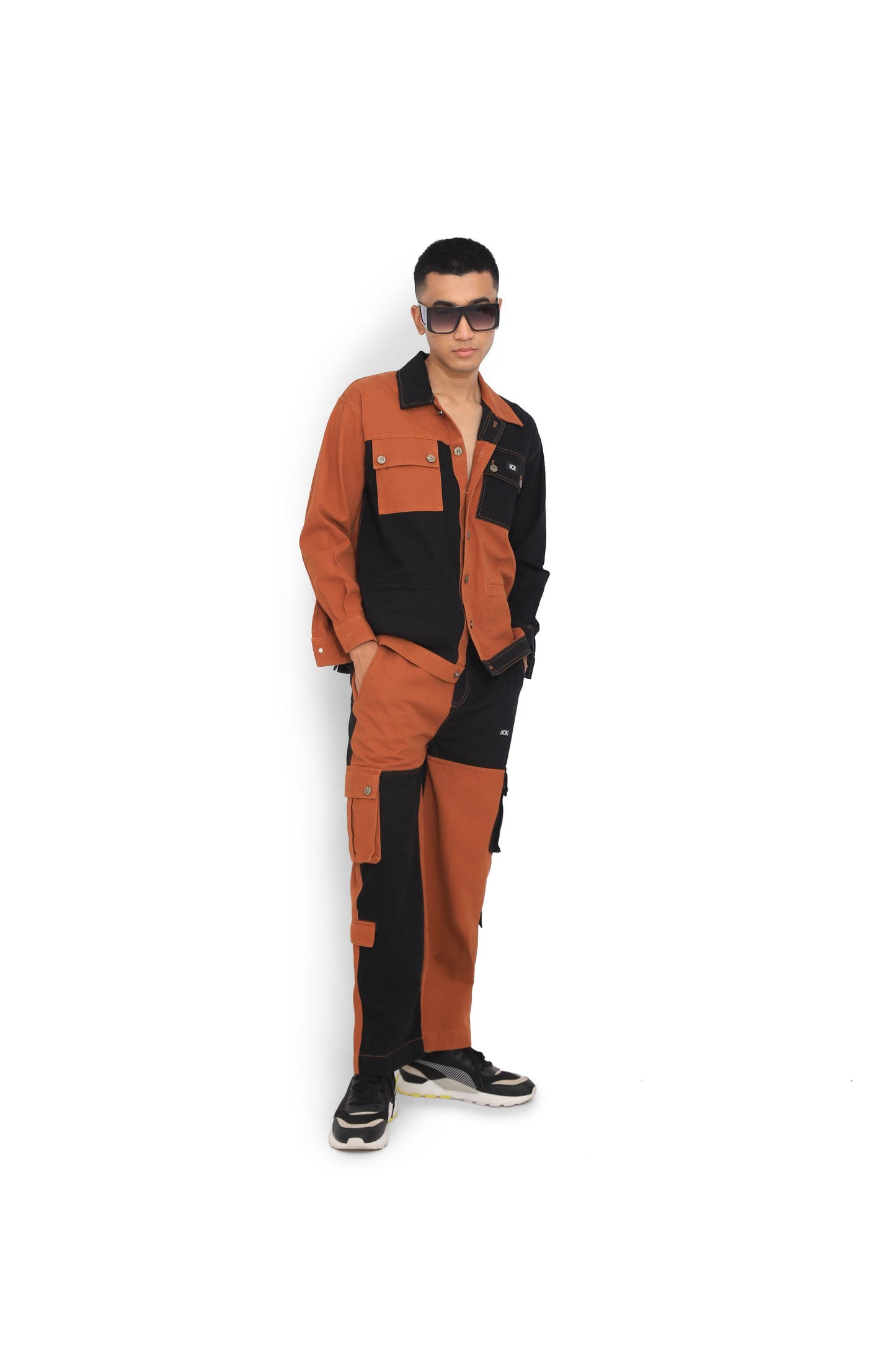 Rust & Black Colour Block Pants