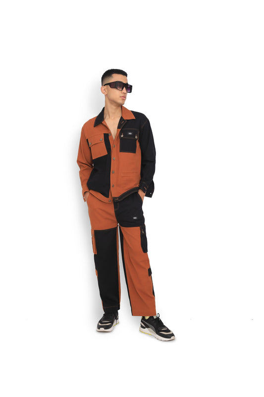 Rust & Black Colour Block Pants