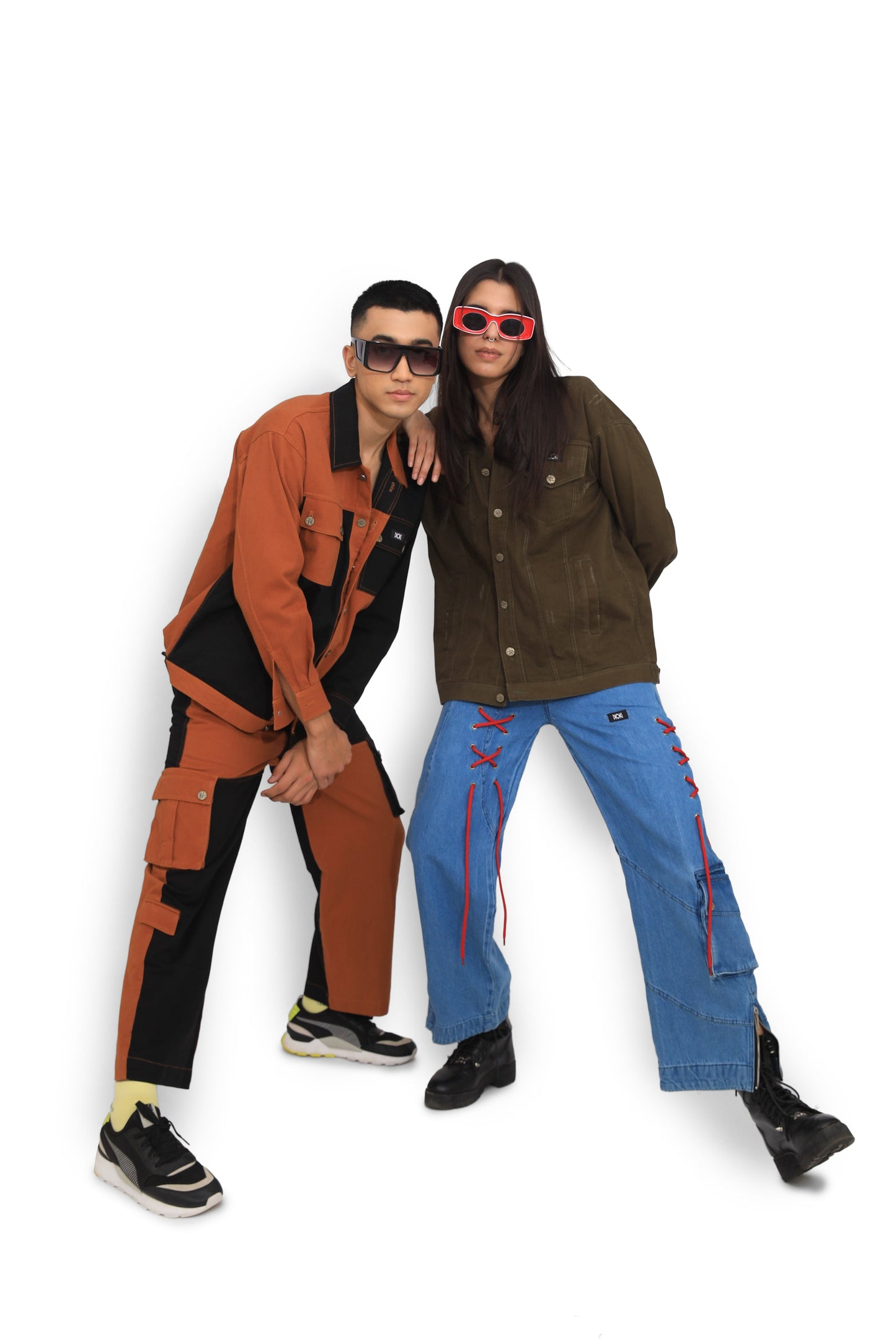 Rust & Black Colour Block Pants