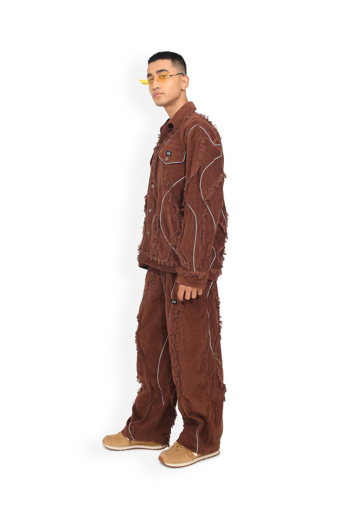 Brown Distressed Fur Reflective Pants