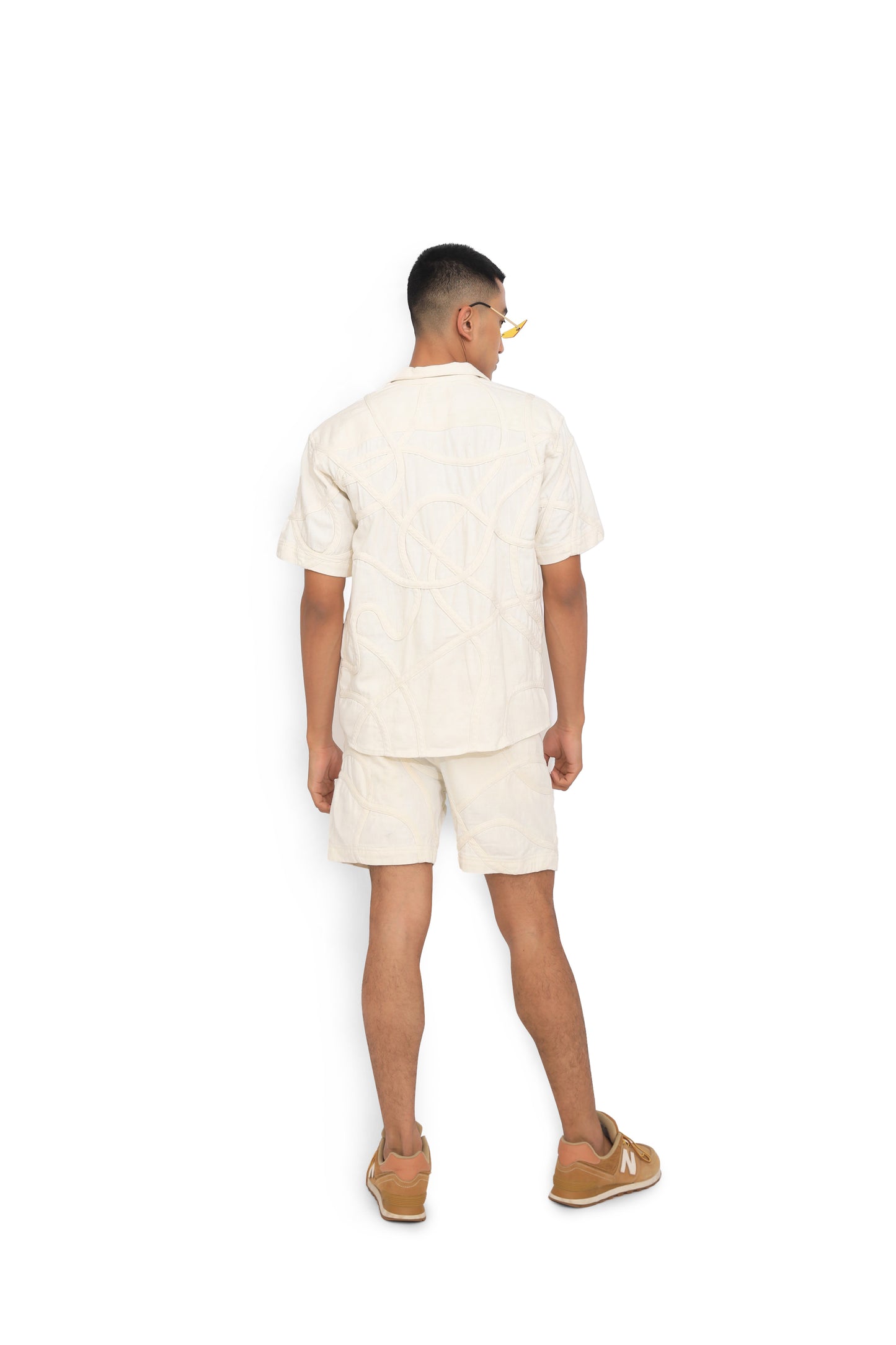 Off White Textured Cuban Collar Shirt & Shorts Set