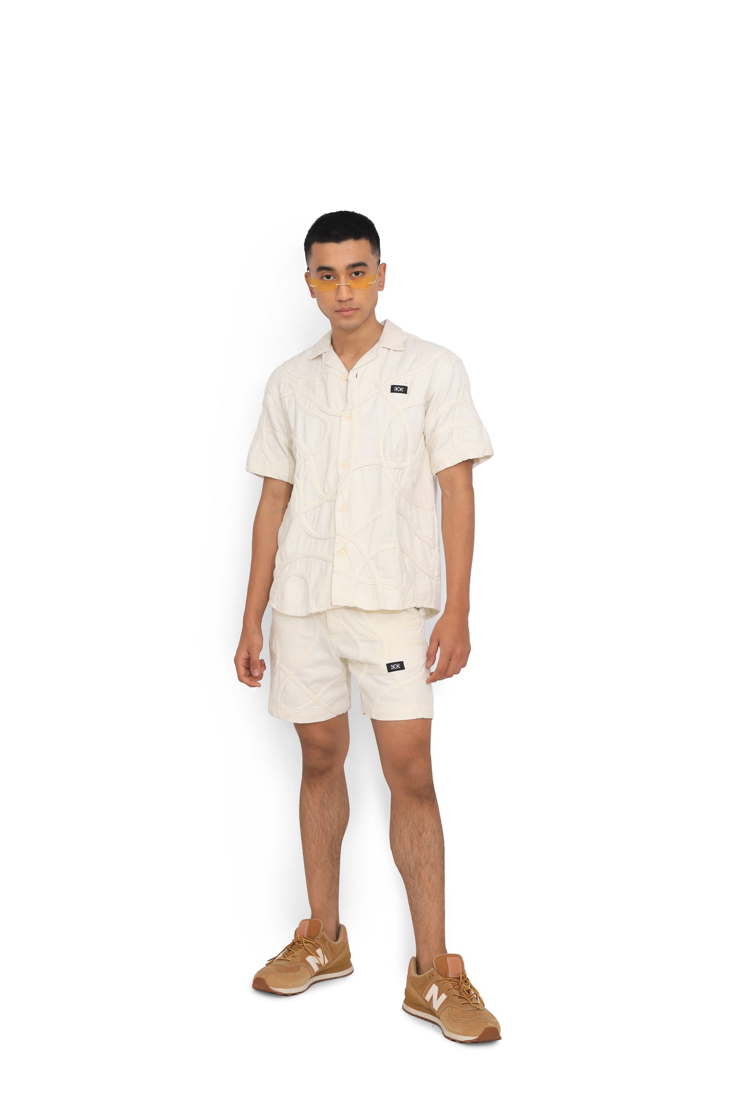 Off White Textured Cuban Collar Shirt & Shorts Set
