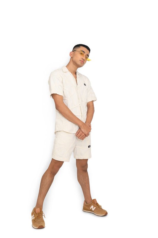 Textured Cuban Collar Shirt & Shorts Set