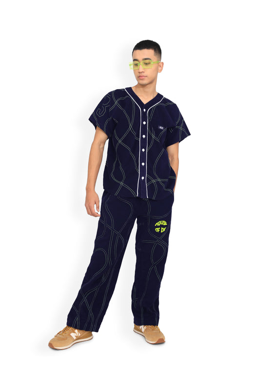 Navy Blue Contrast Stich Track Pant