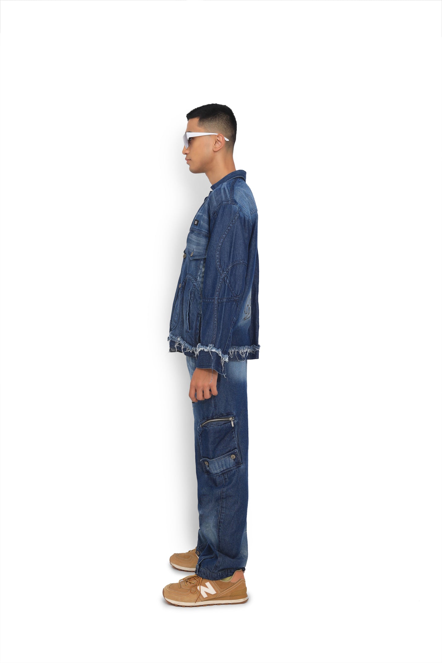 Skull Blue Denim Cargo Pants