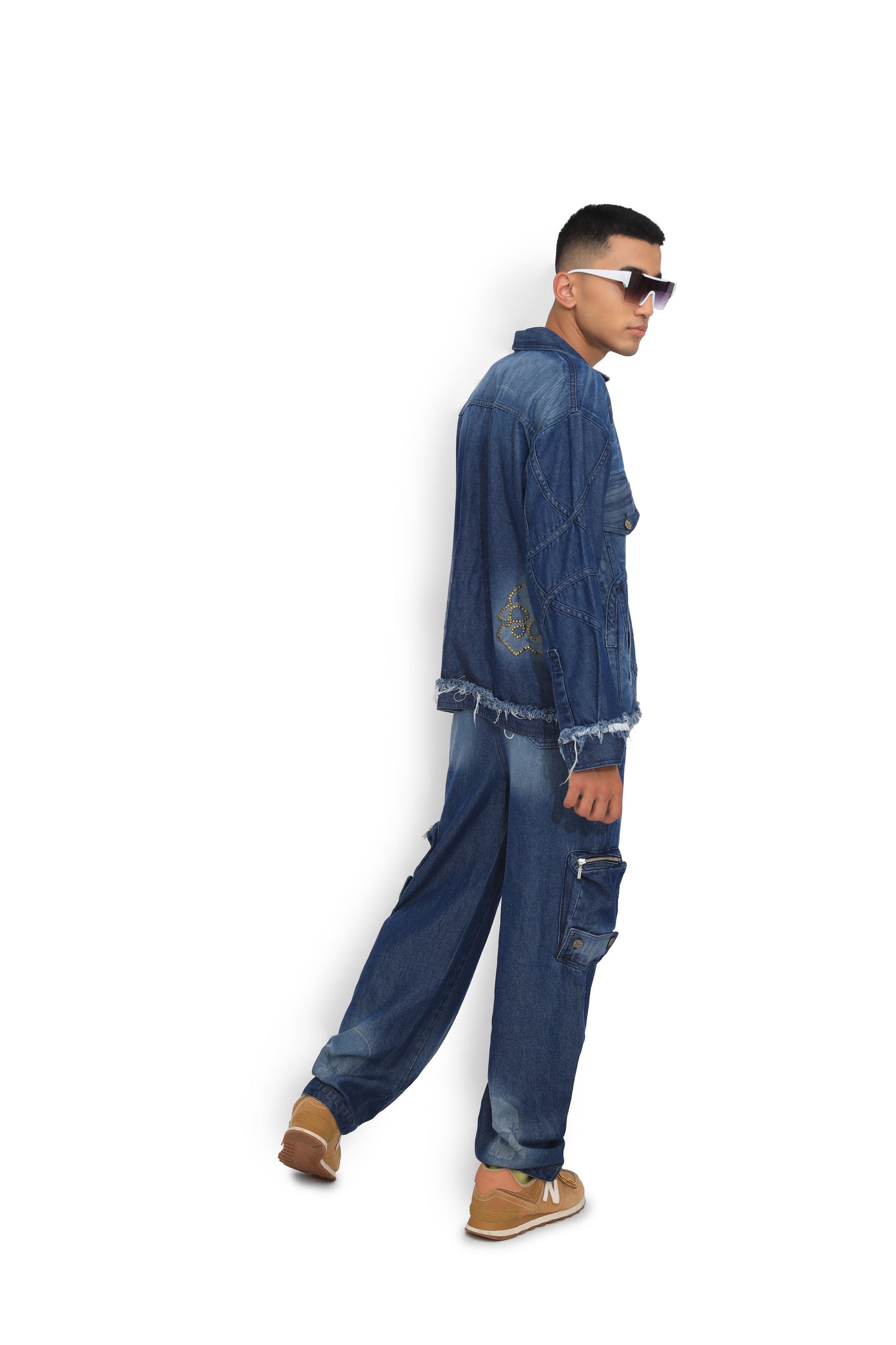 Skull Blue Denim Cargo Pants