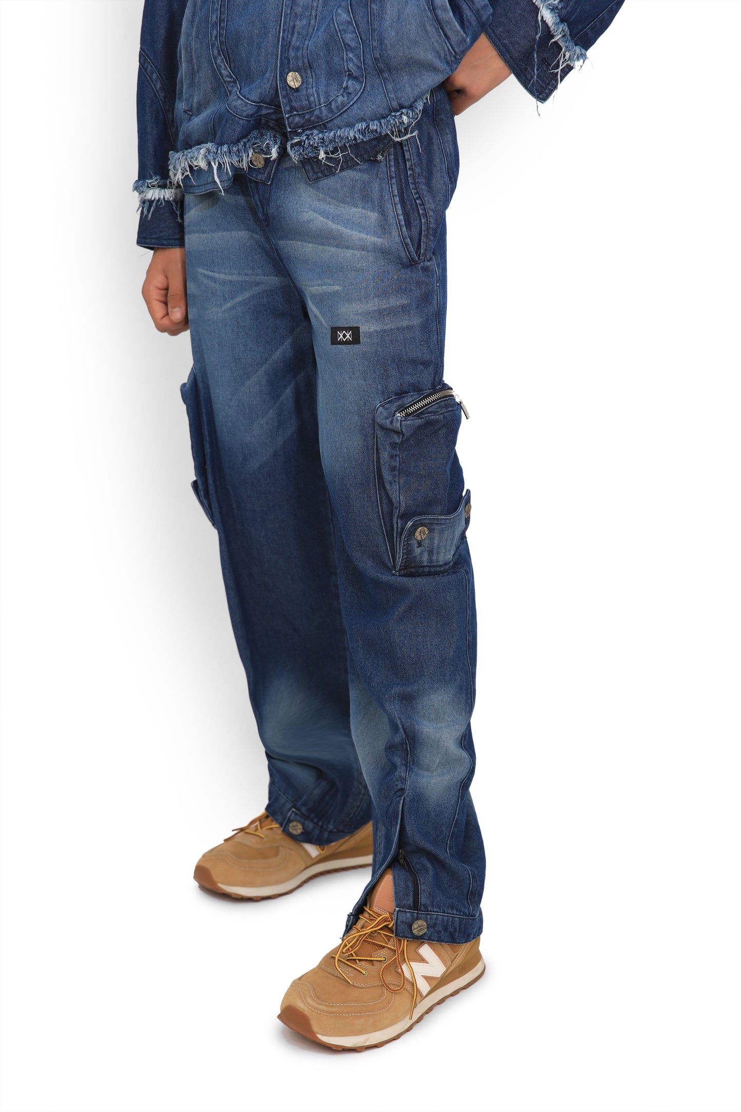 Skull Blue Denim Cargo Pants