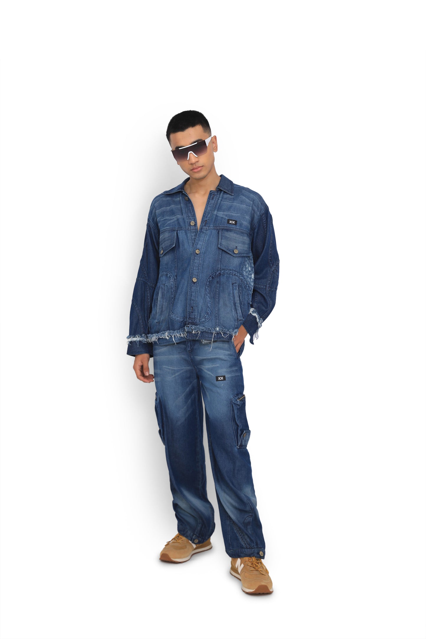 Skull Blue Denim Cargo Pants