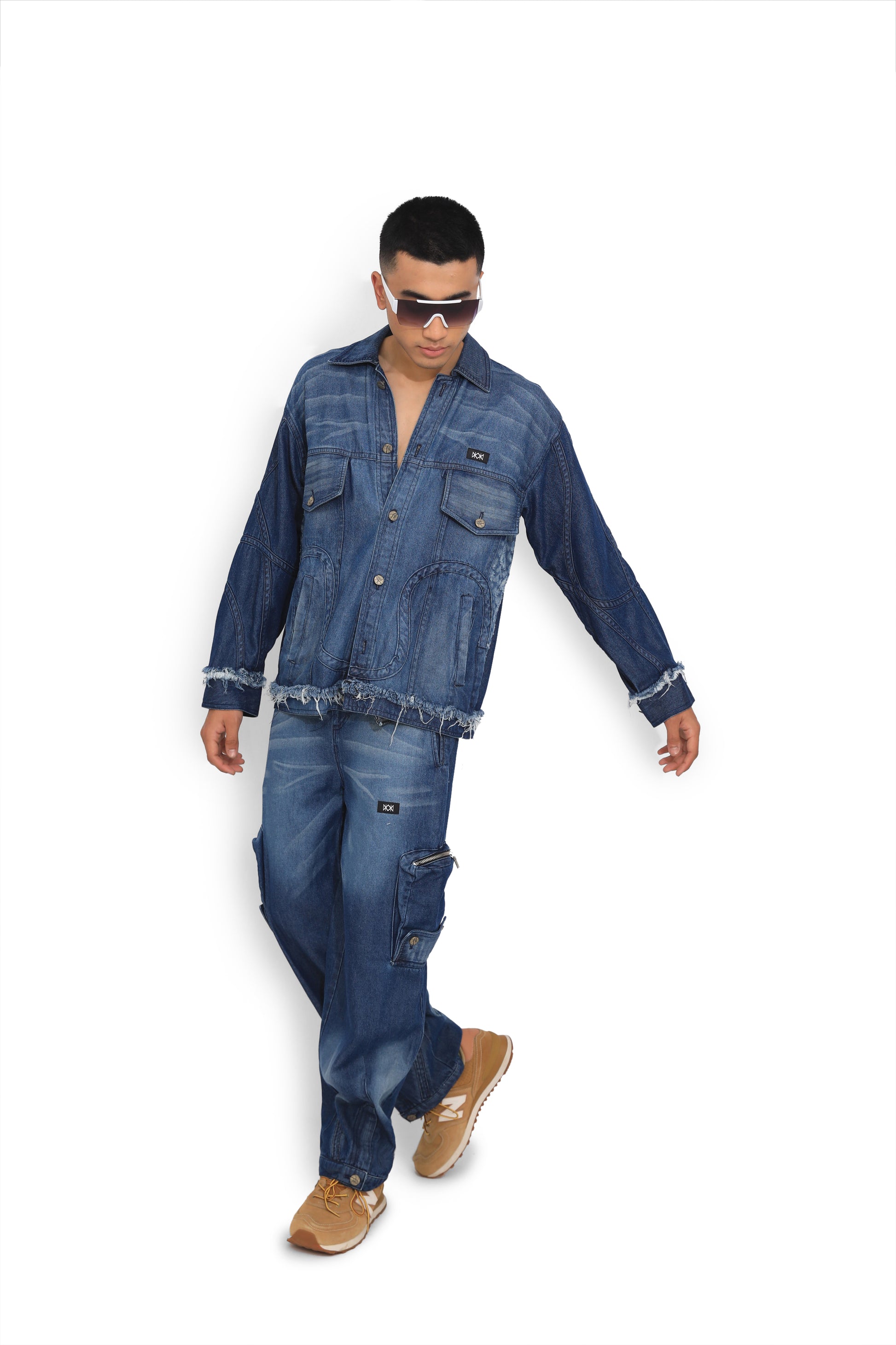Skull Blue Denim Cargo Pants