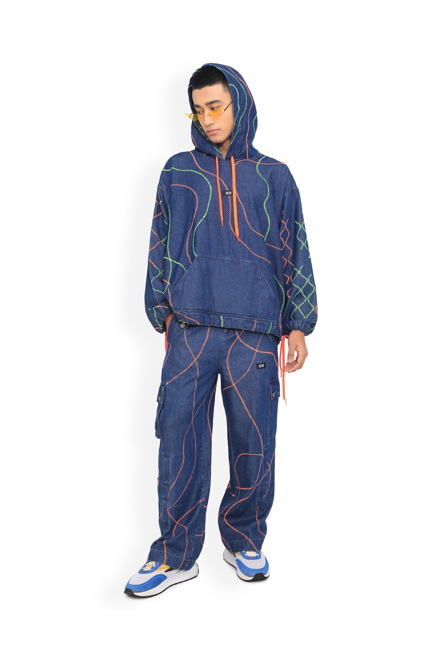 Blue Embroidered Street Map Hoodie
