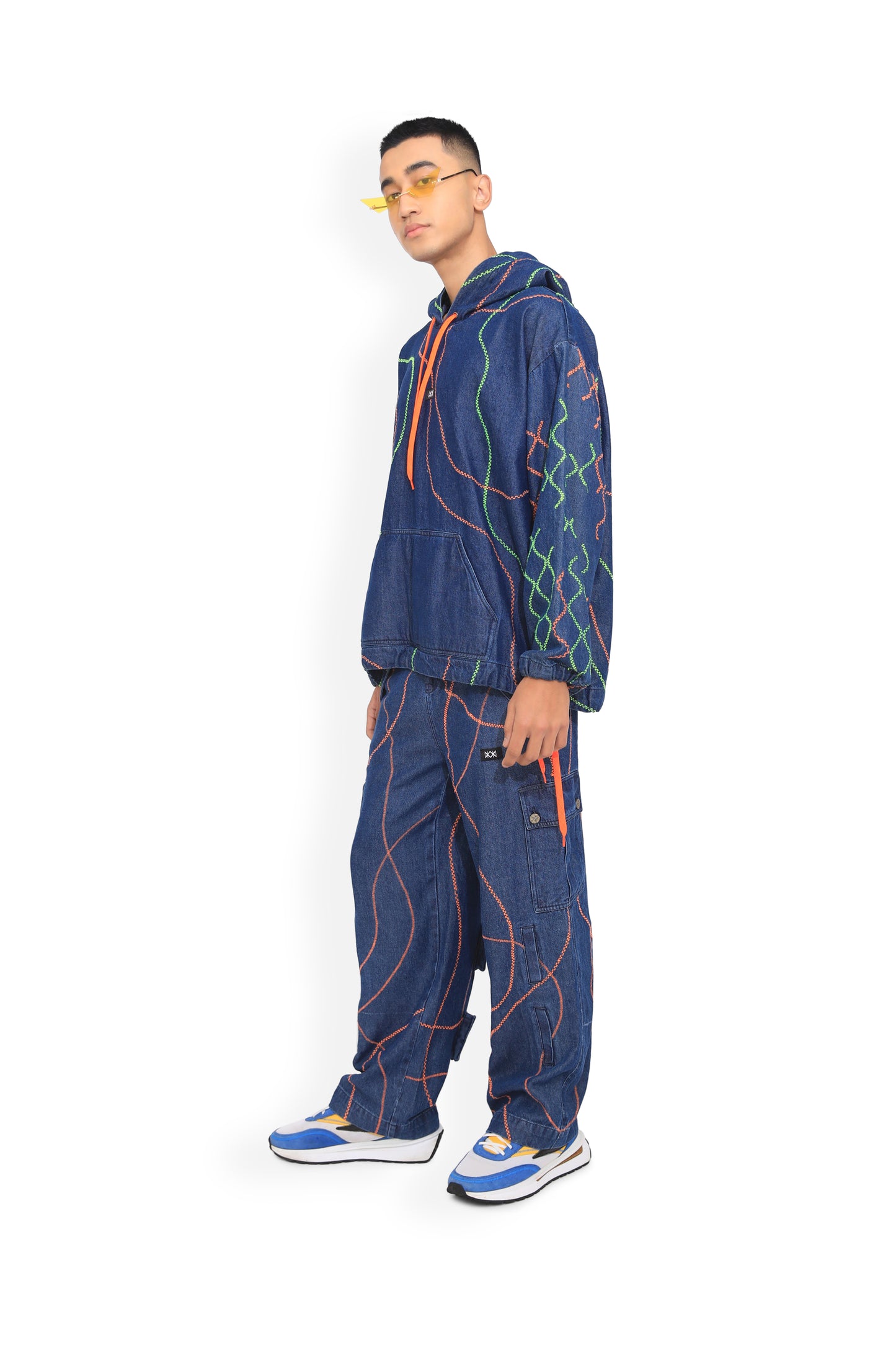 Blue Embroidered Street Map Hoodie