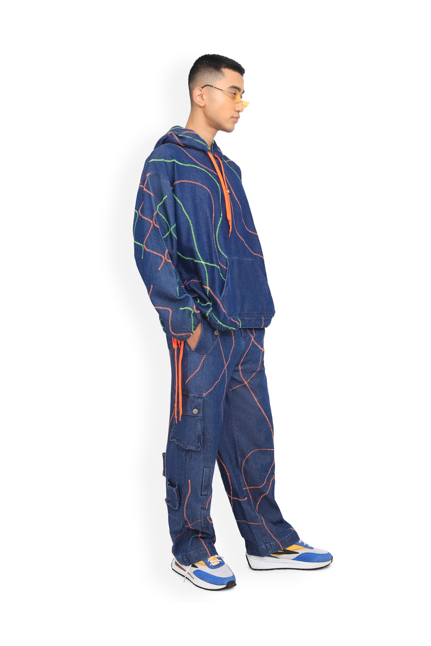 Blue Embroidered Street Map Hoodie