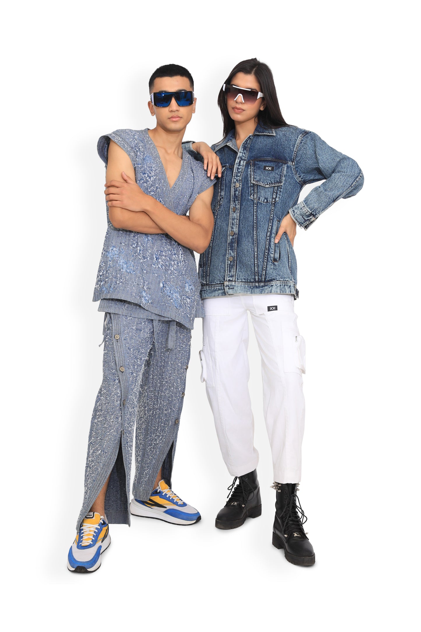 Blue Front Slit Denim Track Pants