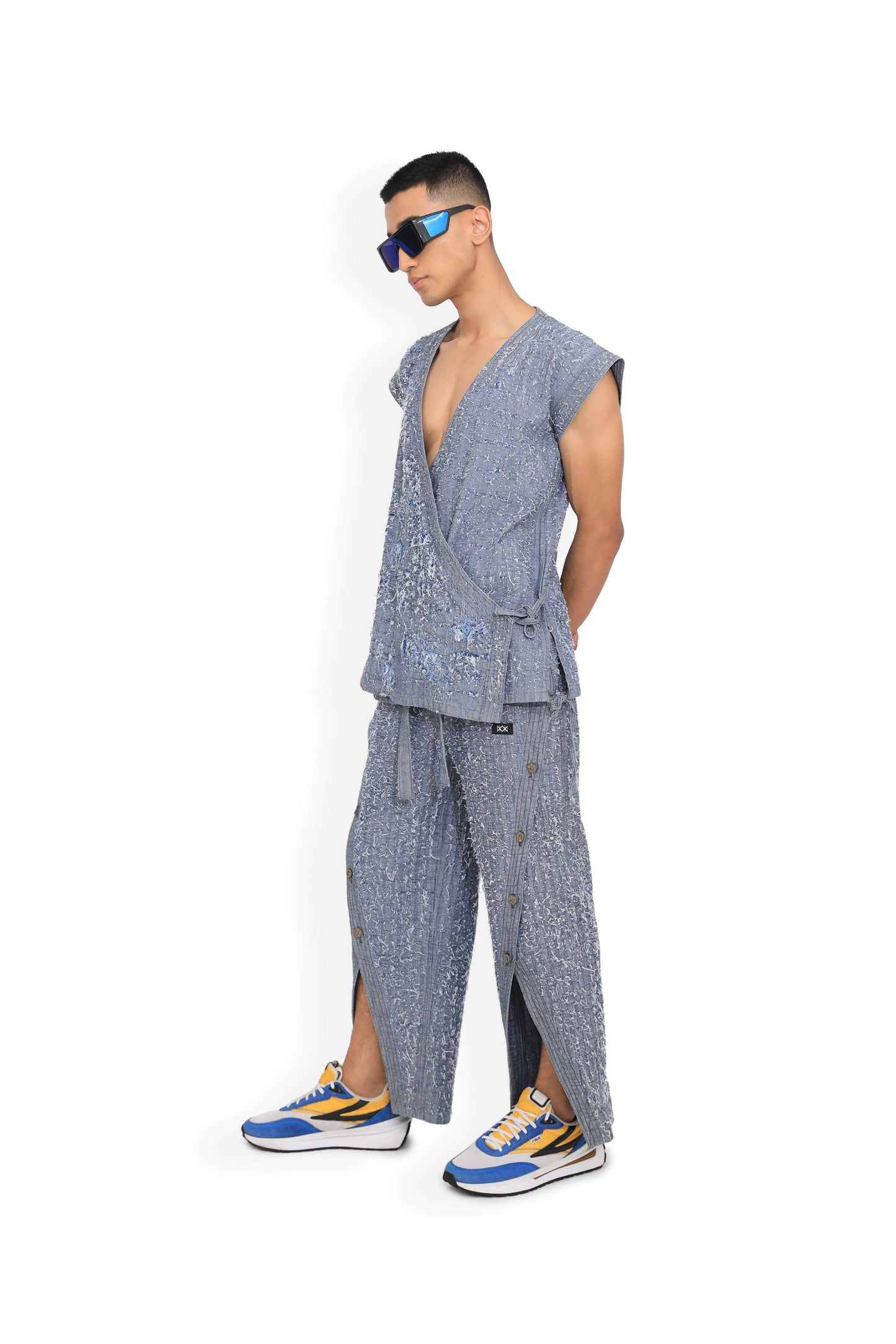 Blue Front Slit Denim Track Pants