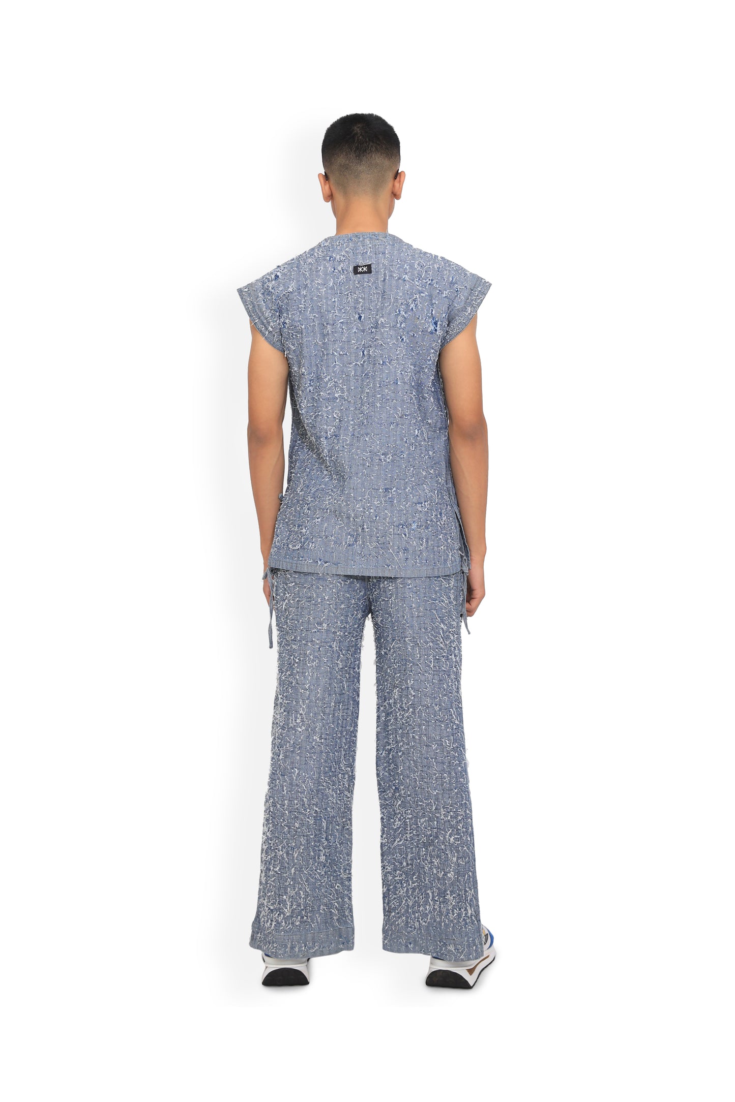 Blue Front Slit Denim Track Pants