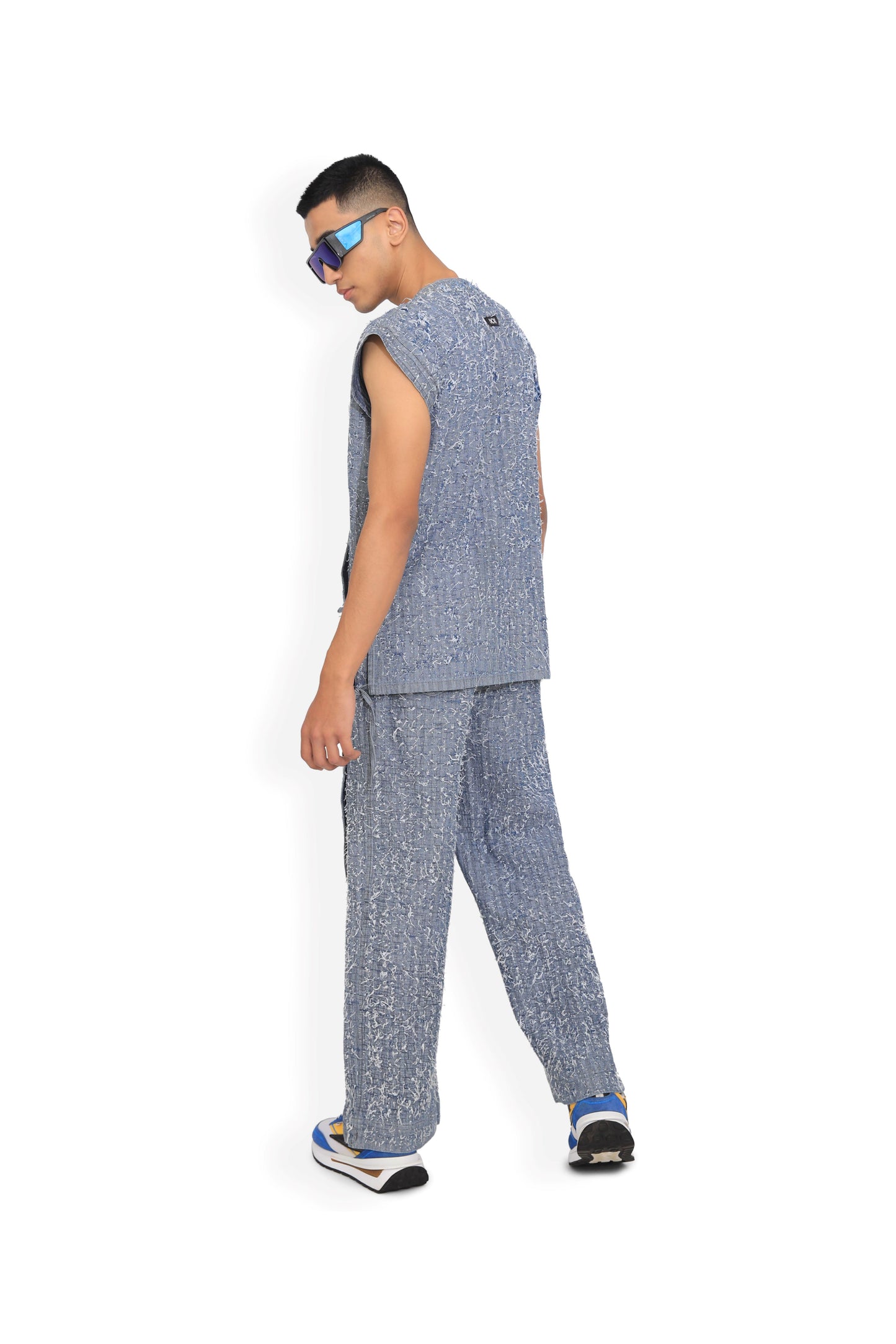 Blue Front Slit Denim Track Pants
