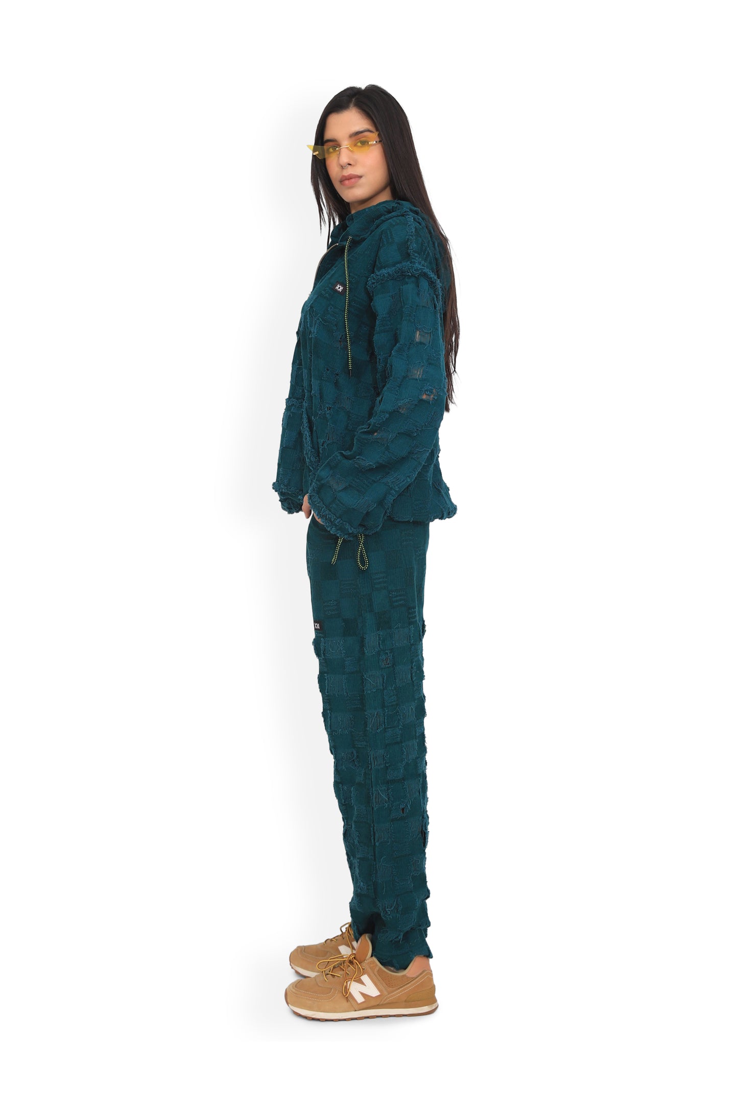 Sea Green Distressed Layered Hoodie & Track Pant - One of One Piece