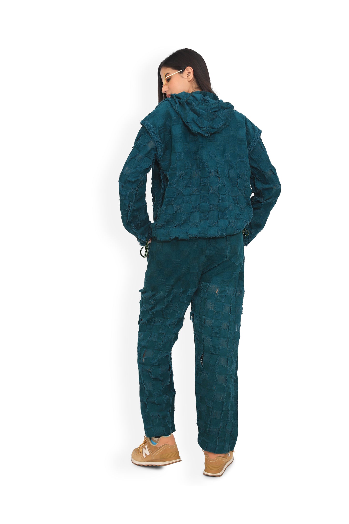 Sea Green Distressed Layered Hoodie & Track Pant - One of One Piece
