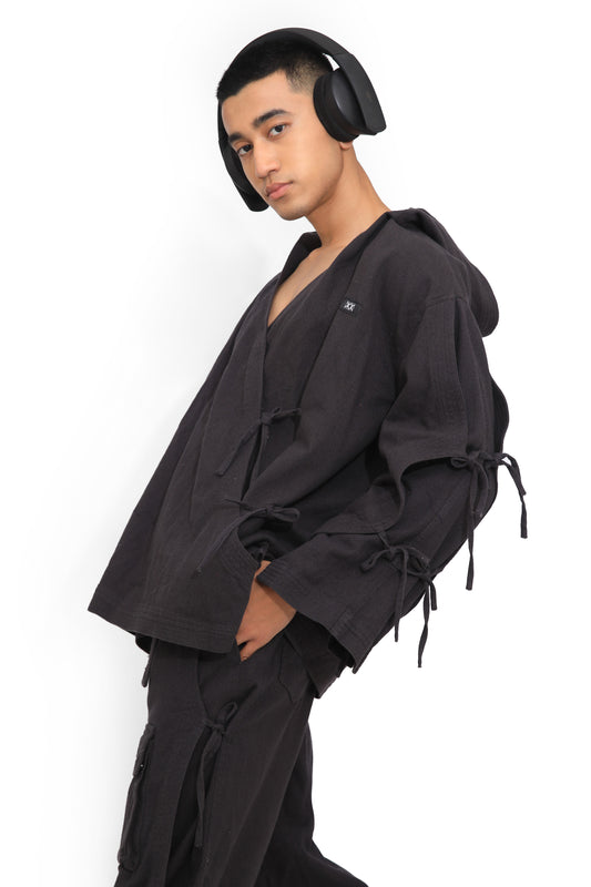 Grey Deconstructed Denim Cape Jacket