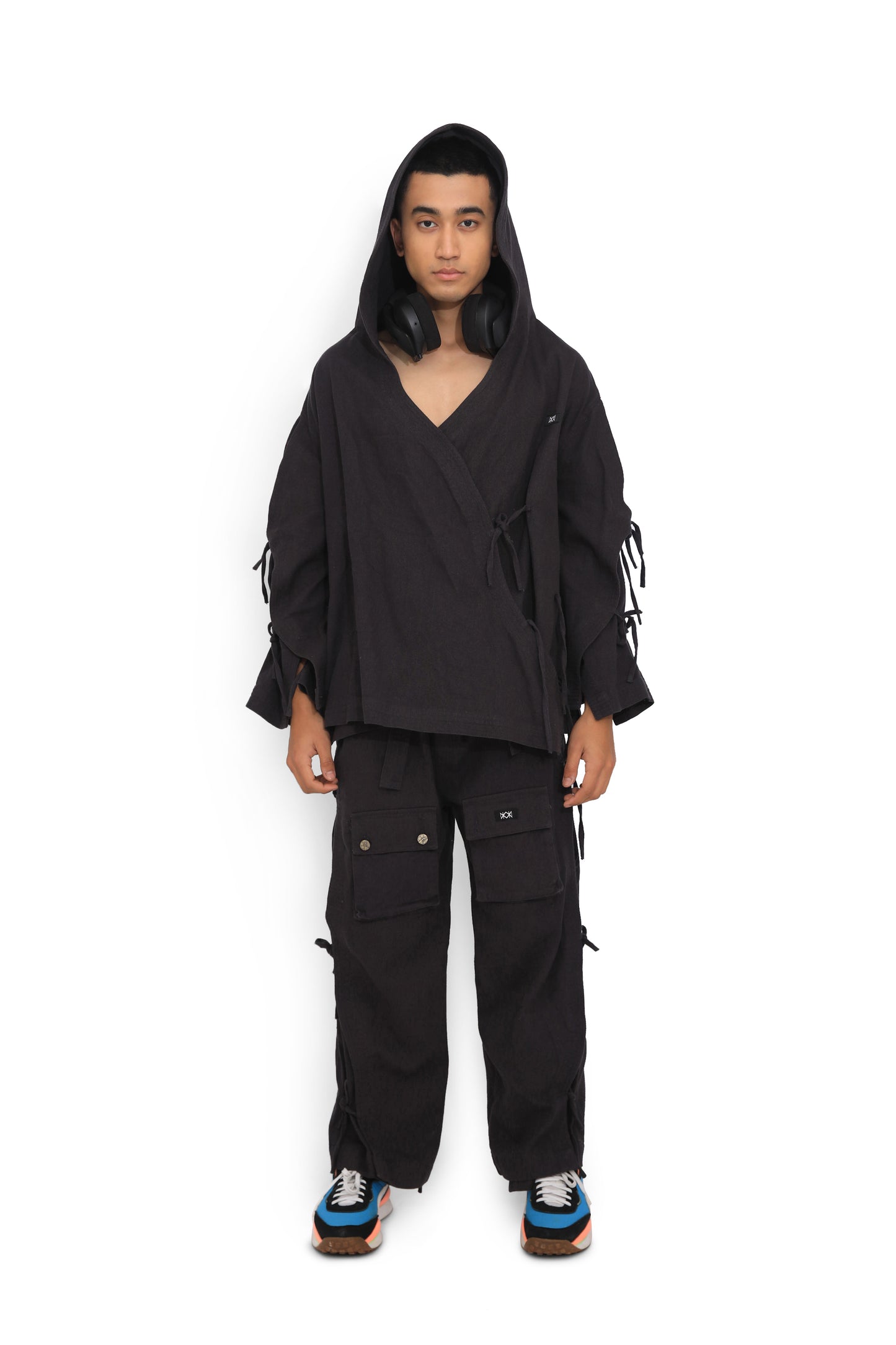 Grey Deconstructed Denim Cape Jacket