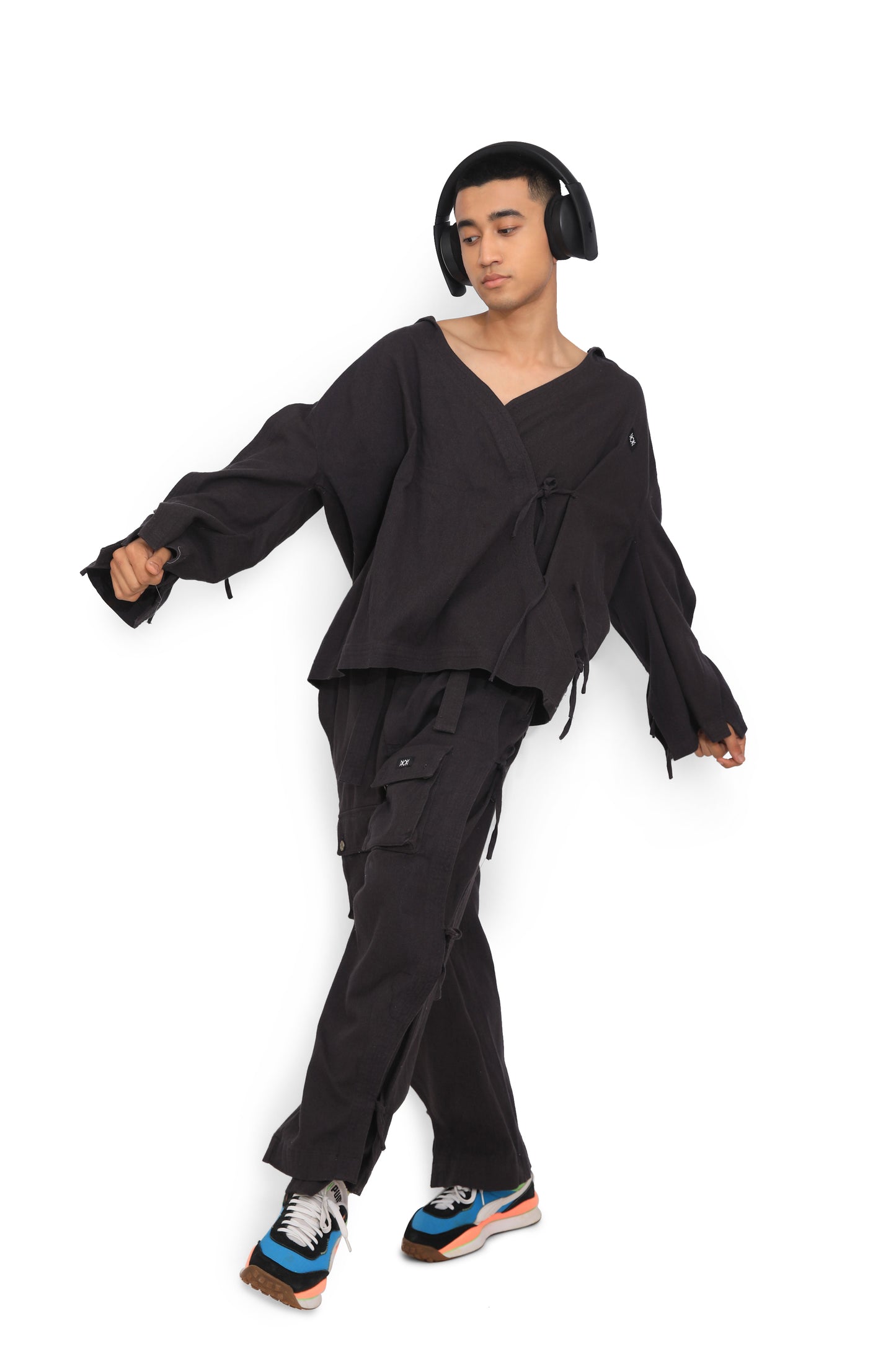 Grey Deconstructed Denim Cape Jacket