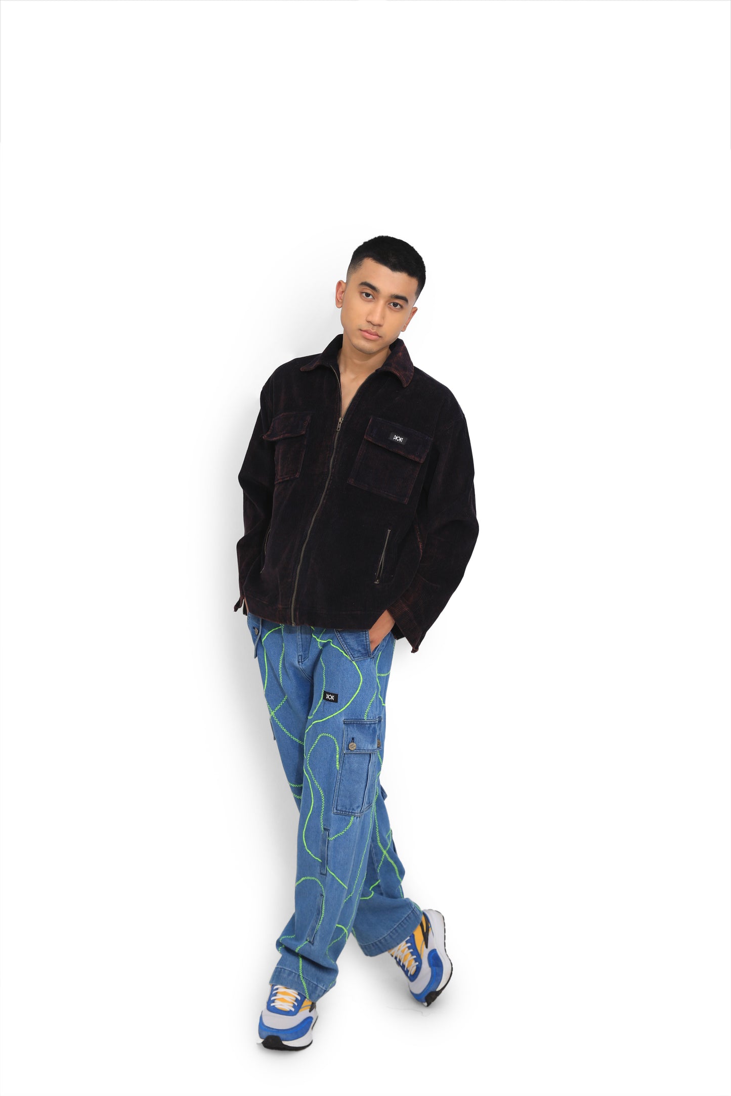 Blue Embroidered Street Map Cargo Pants