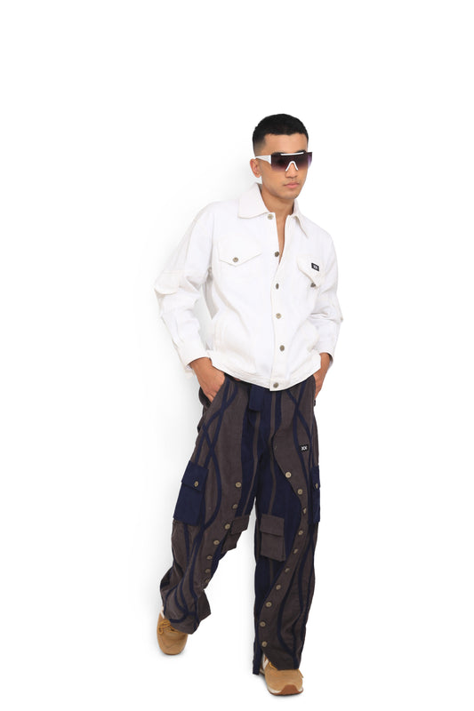 Grey & Blue Contrast Overlap Track Pants