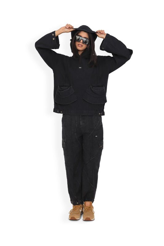Grey Denim Cargo Pants