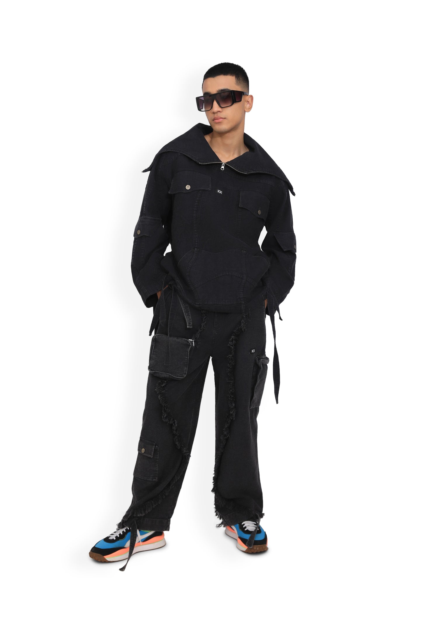 Grey Utility Denim Cargo Pants