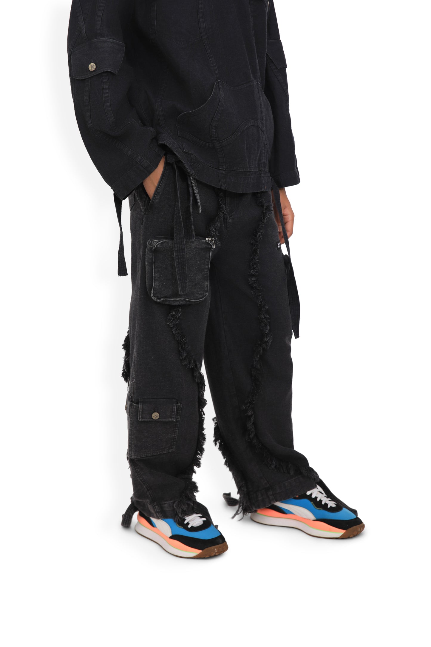 Grey Utility Denim Cargo Pants