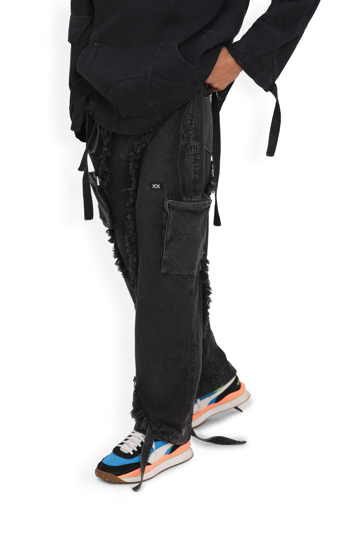 Grey Utility Denim Cargo Pants