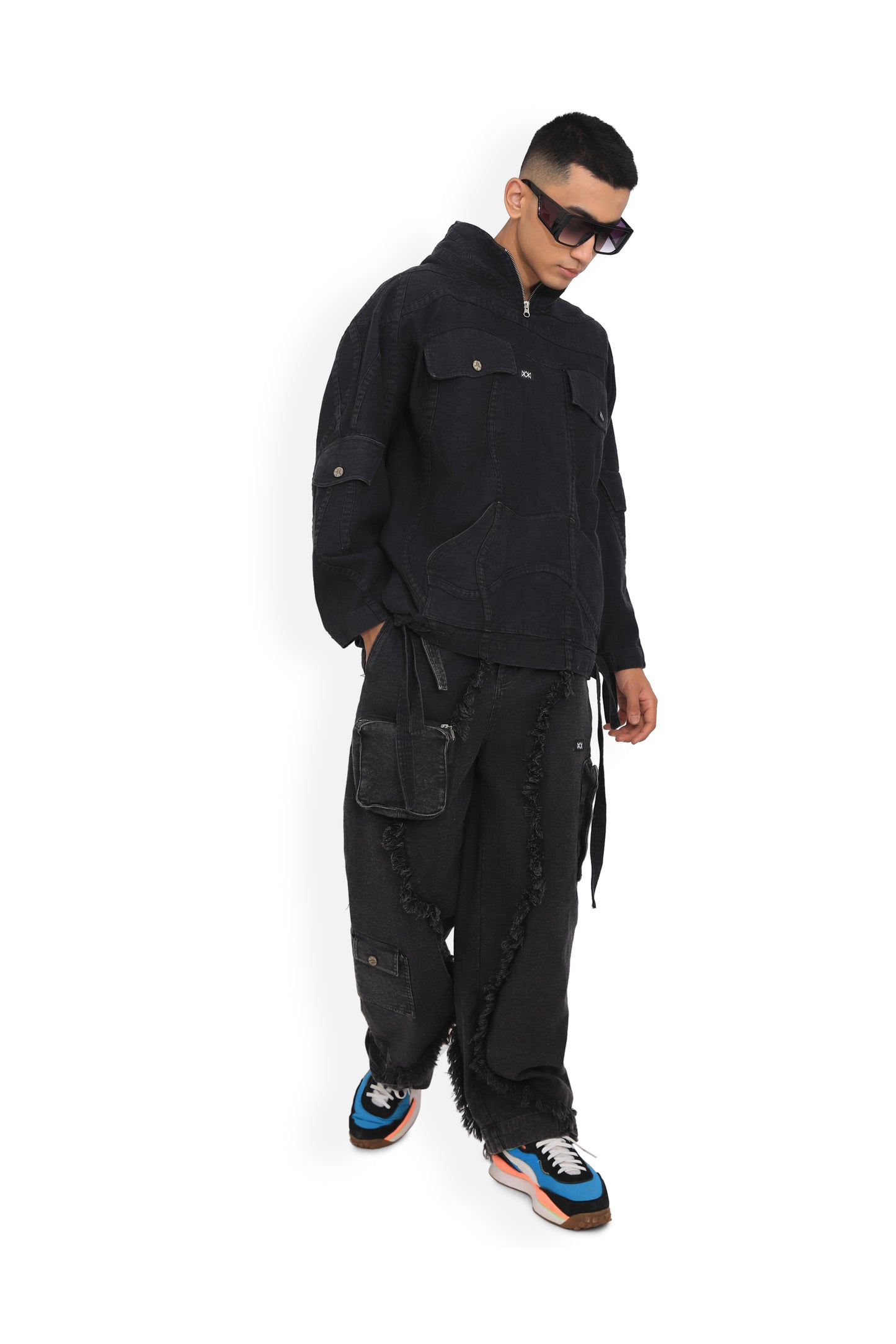 Grey Utility Denim Cargo Pants