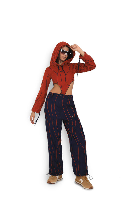 Navy Blue Contrast Piping Track Pants