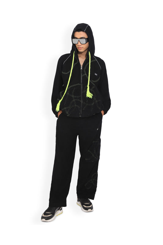 Black Quilted Details Track Pant