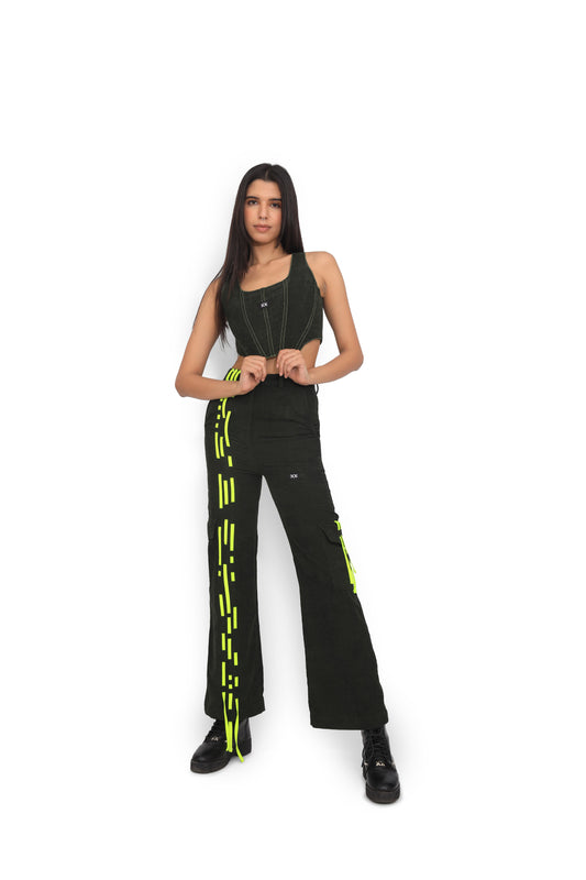 Olive Sleeveless Corset Top & Weave Track Pants Set