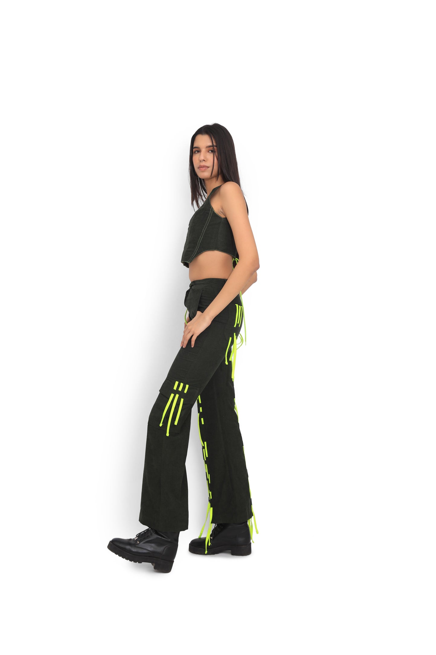 Bottle Green Sleeveless Corset Top & Weave Track Pants Set