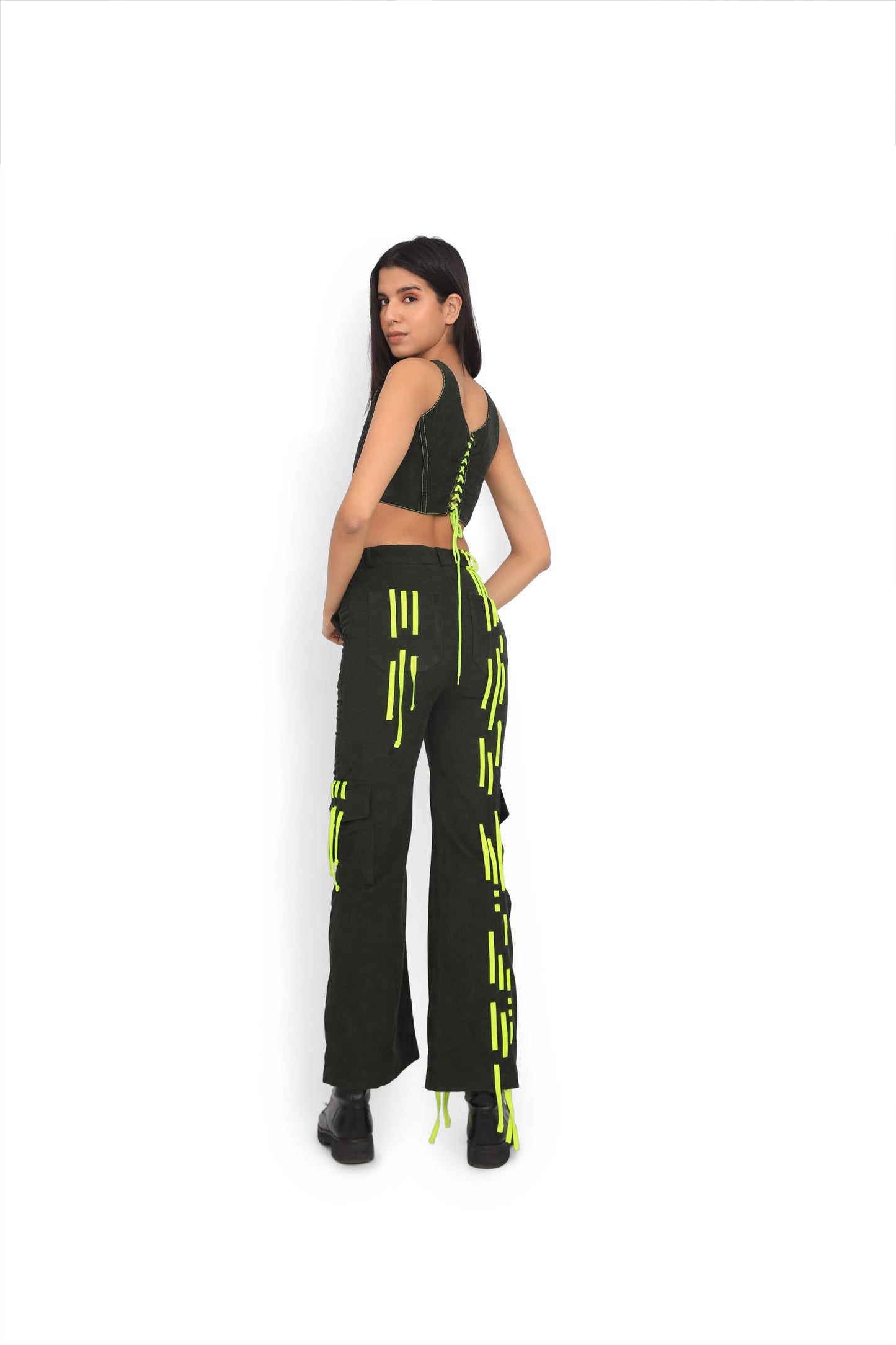 Bottle Green Sleeveless Corset Top & Weave Track Pants Set