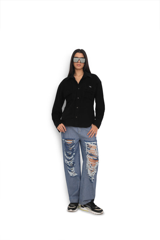 Blue Distressed Denim Pants