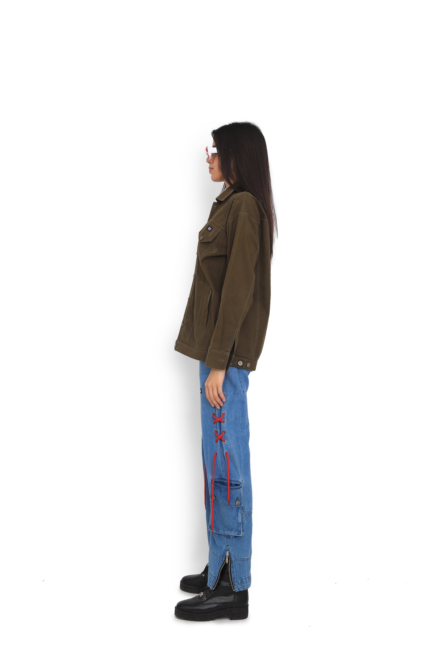 Blue Drawstring Denim Pants