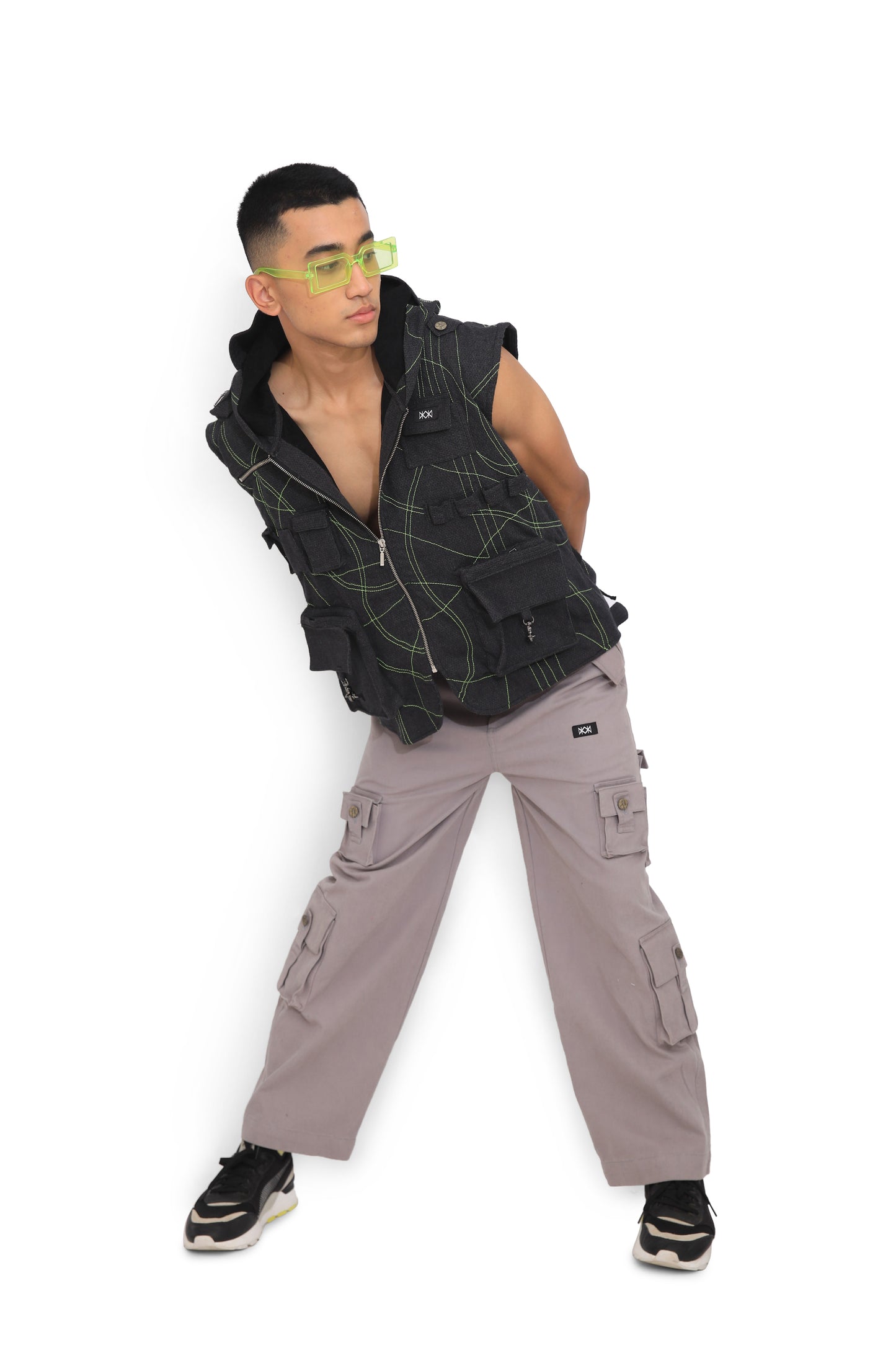 Grey Denim Cargo Pants