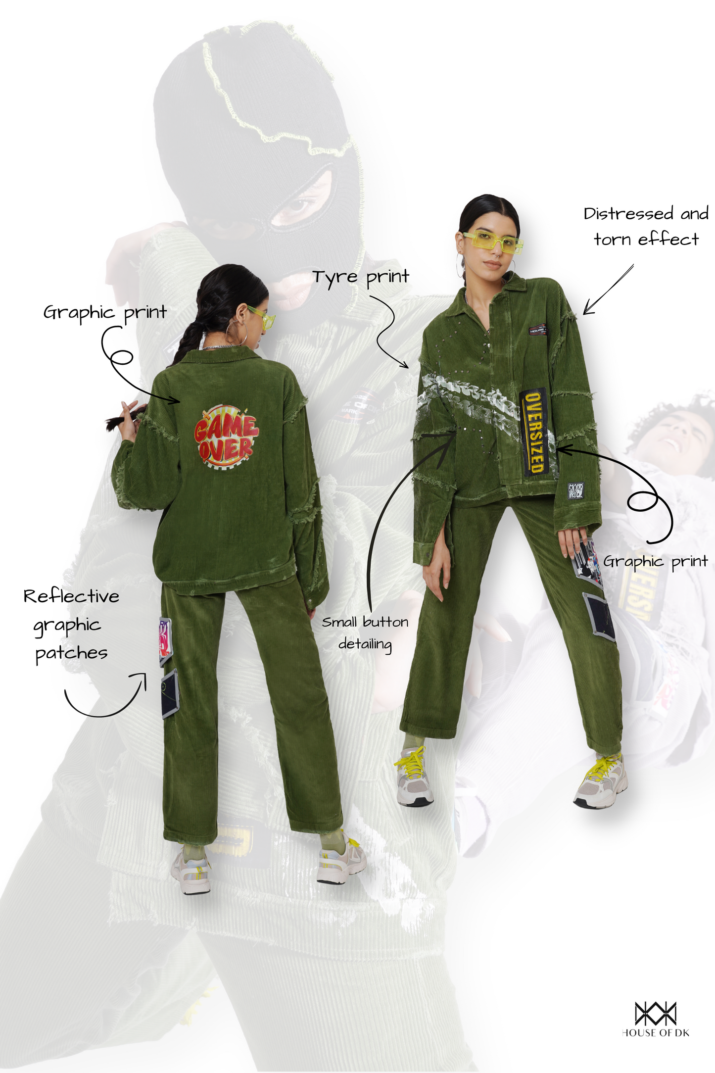 Grassland Green Met An Accident Jacket & Pants Set