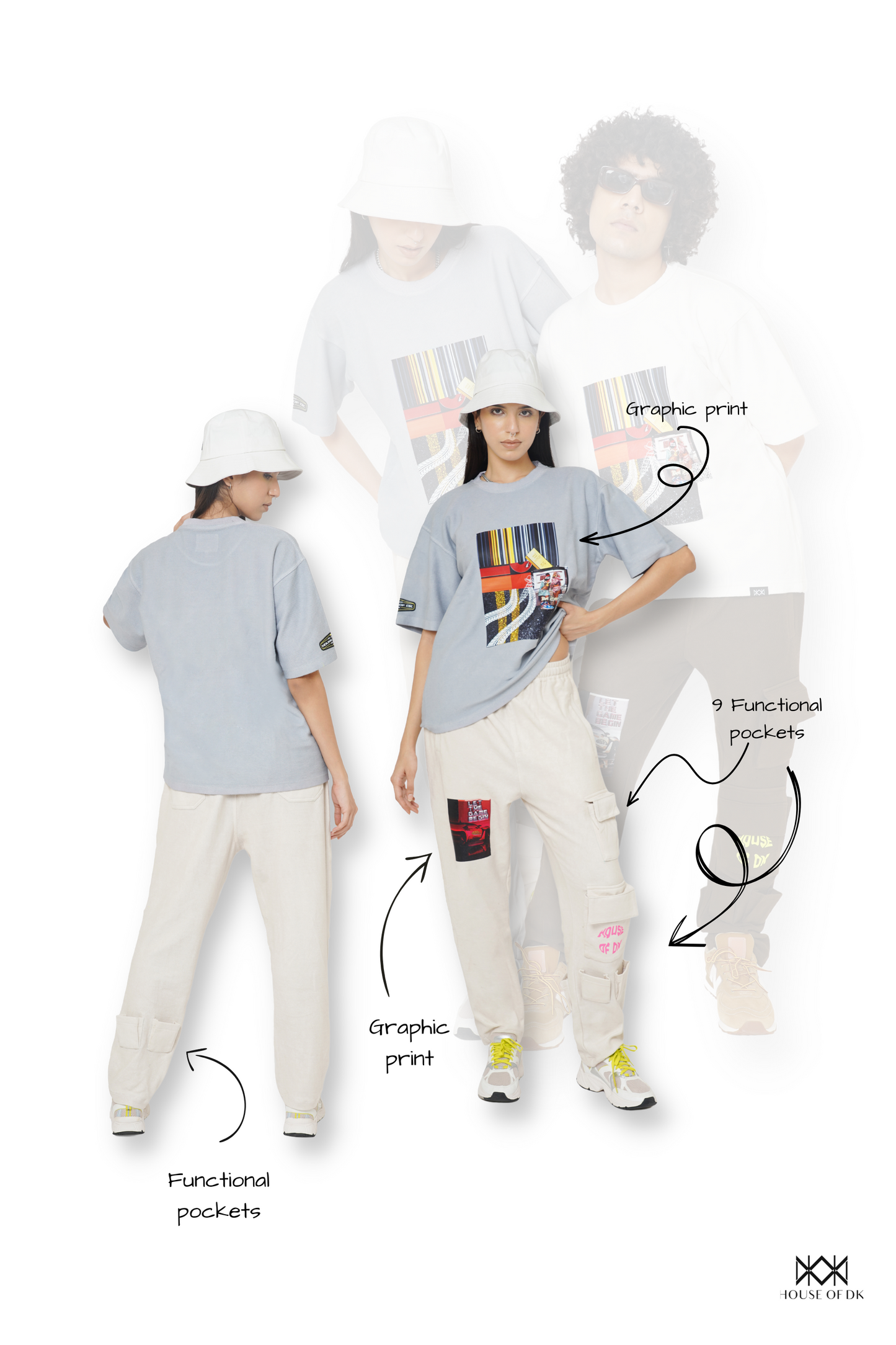 Smokey Grey Graphic T-Shirt & Cane Beige Utility Cargo Track Pants Set