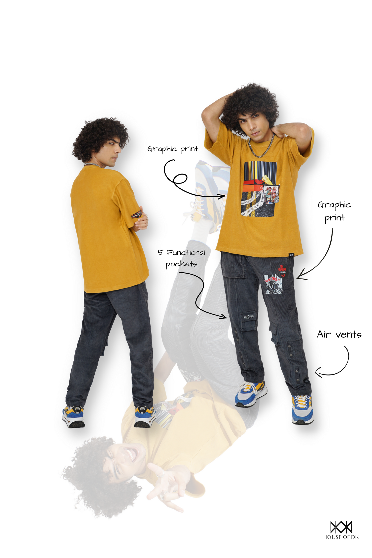 Mustard Wood Graphic T-Shirt & Carbon Grey Control Cargo Track Pants Set