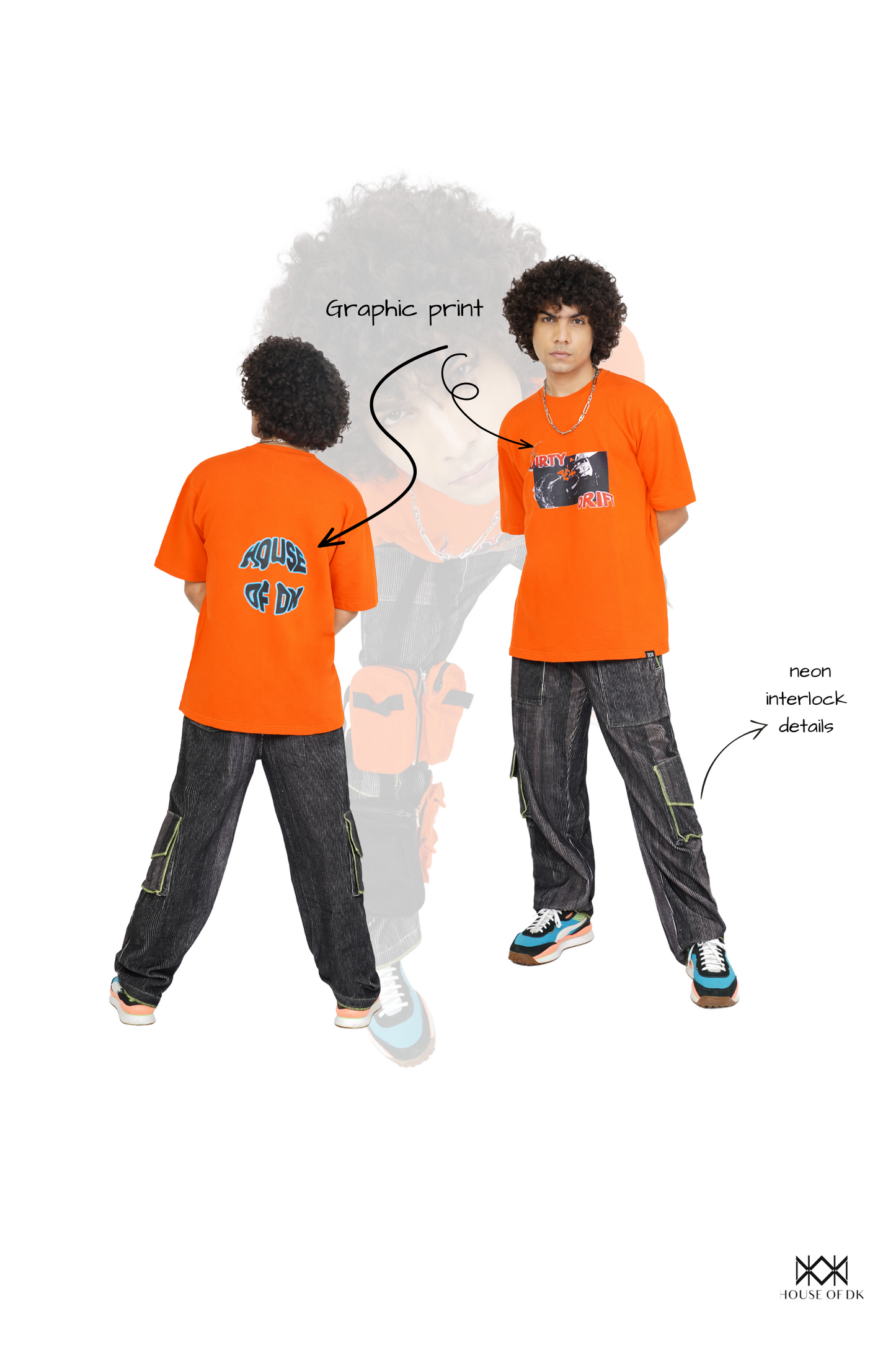 Campfire Orange Dirty Drift T-Shirt & Caffeine Grainy Cargo Track Pants Set